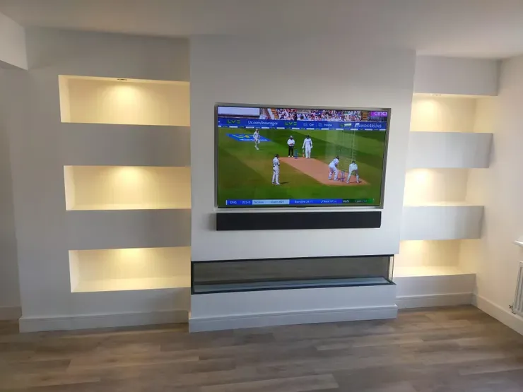 Media wall with floating shelves
